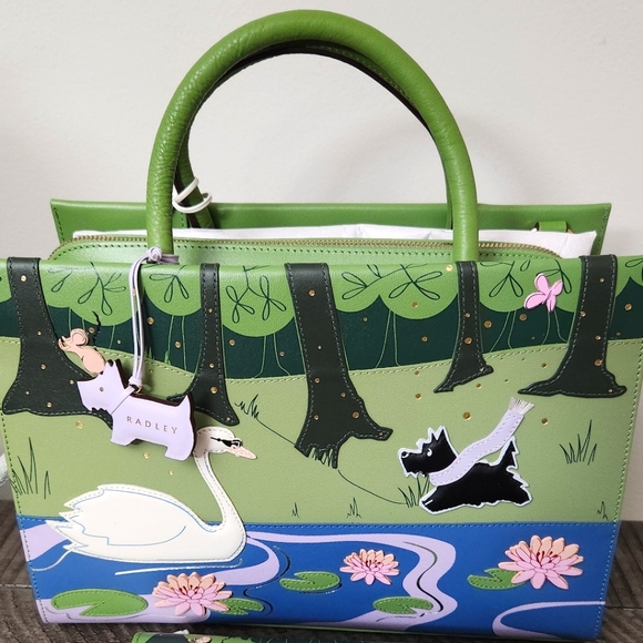 Radley London Collectible Into the Woods Satchel Bonsai Green Bag Swan NEW - Picture 1 of 8